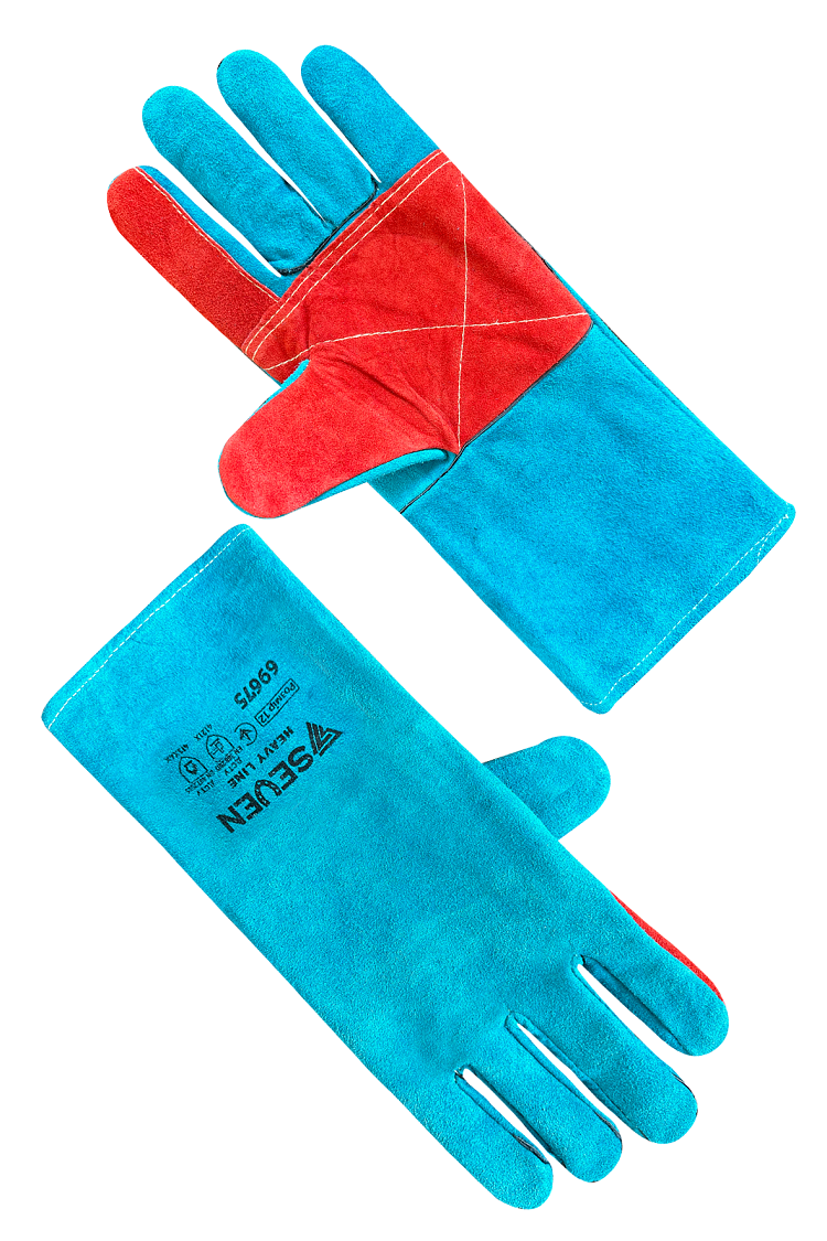 Рукавиця Крага на підкладці зелена з червоним надолонником довга SEVEN KEVLAR 69675